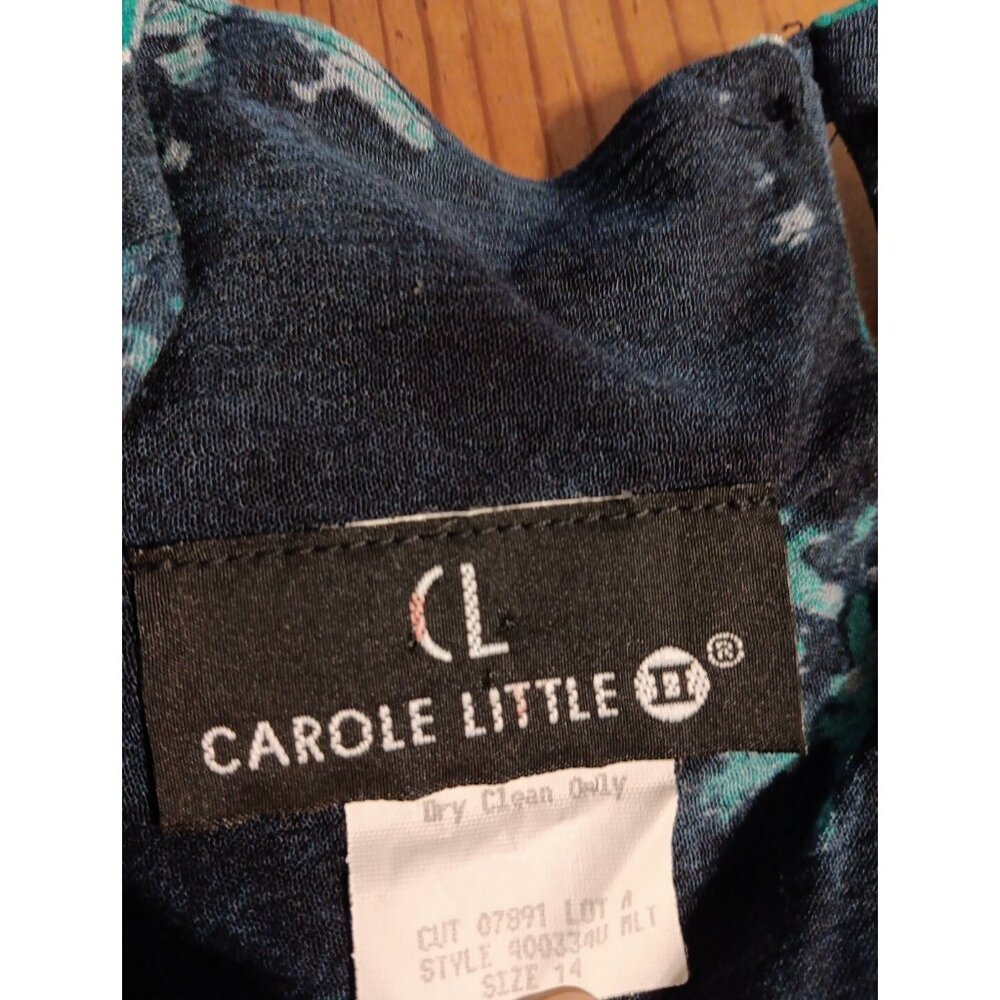 Vtg Carole Little II Blue Floral Tunic Top Womens 14 Short Sleeve Smocked USA - Picture 3 of 6
